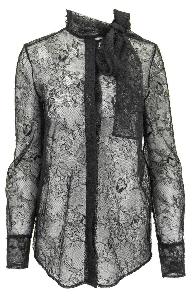 Valentino Lace Shirt with Scarf Detail in Black