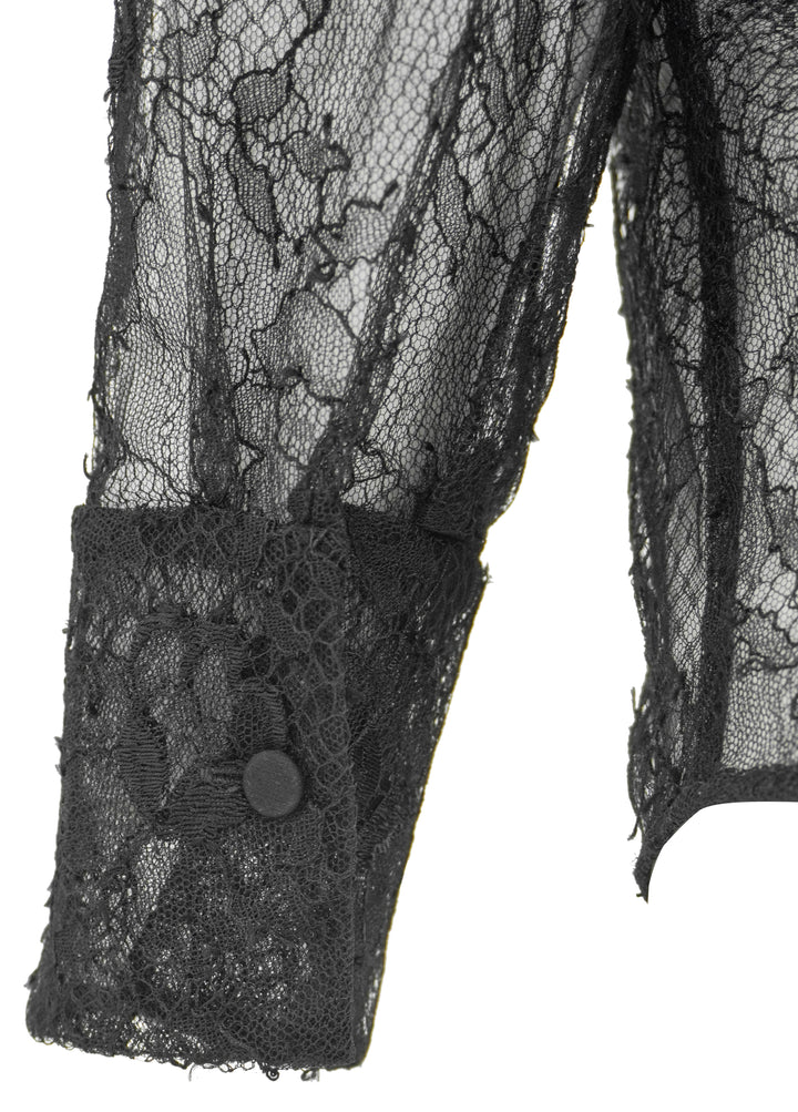 Valentino Lace Shirt with Scarf Detail in Black