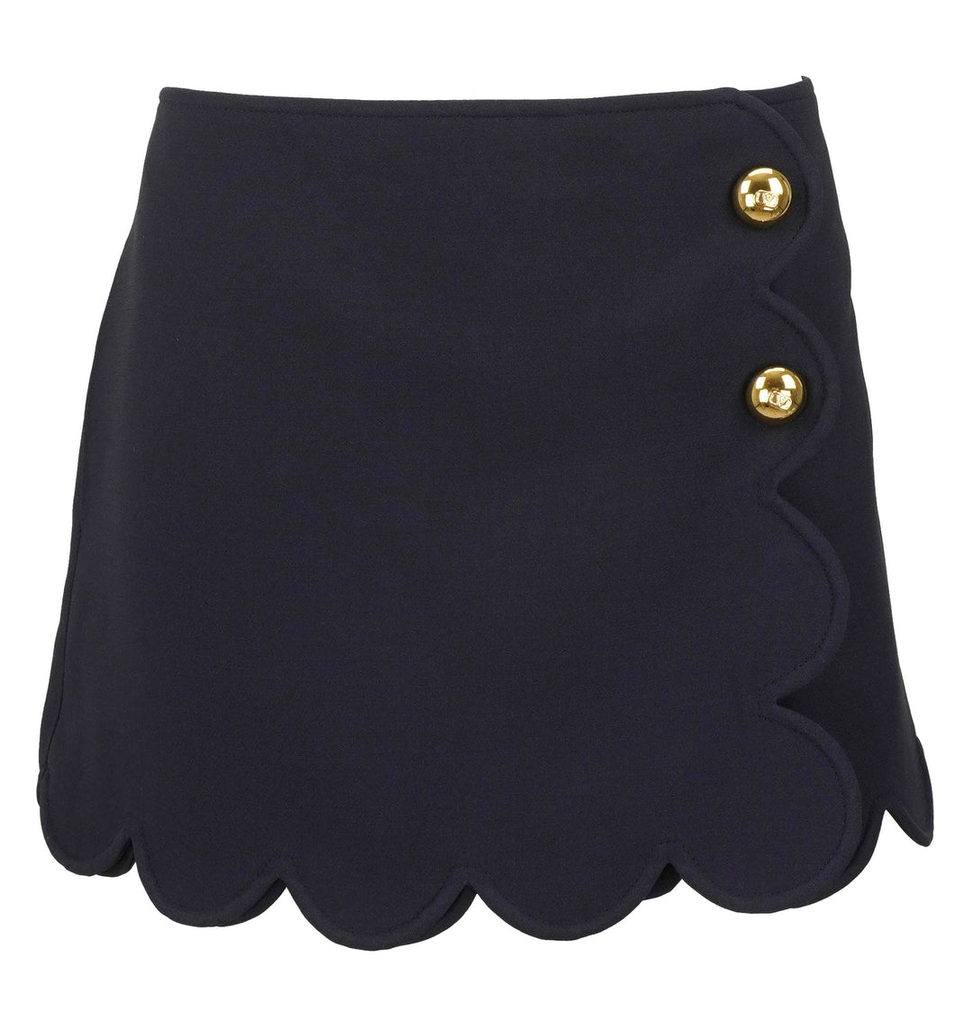 Valentino Scalloped Wool-Silk Crepe Mini Skort in Navy - Discounts on Valentino at UAL