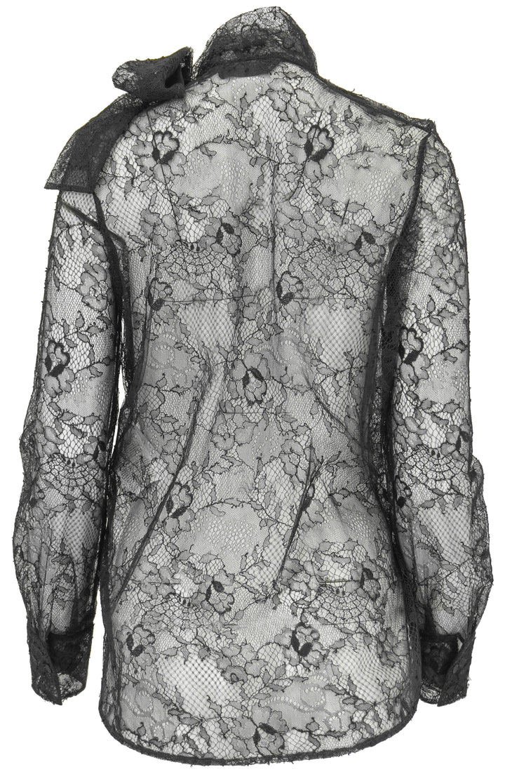Valentino Lace Shirt with Scarf Detail in Black