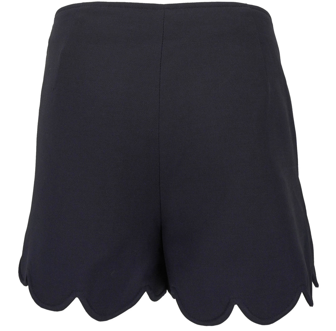 Valentino Scalloped Wool-Silk Crepe Mini Skort in Navy - Discounts on Valentino at UAL