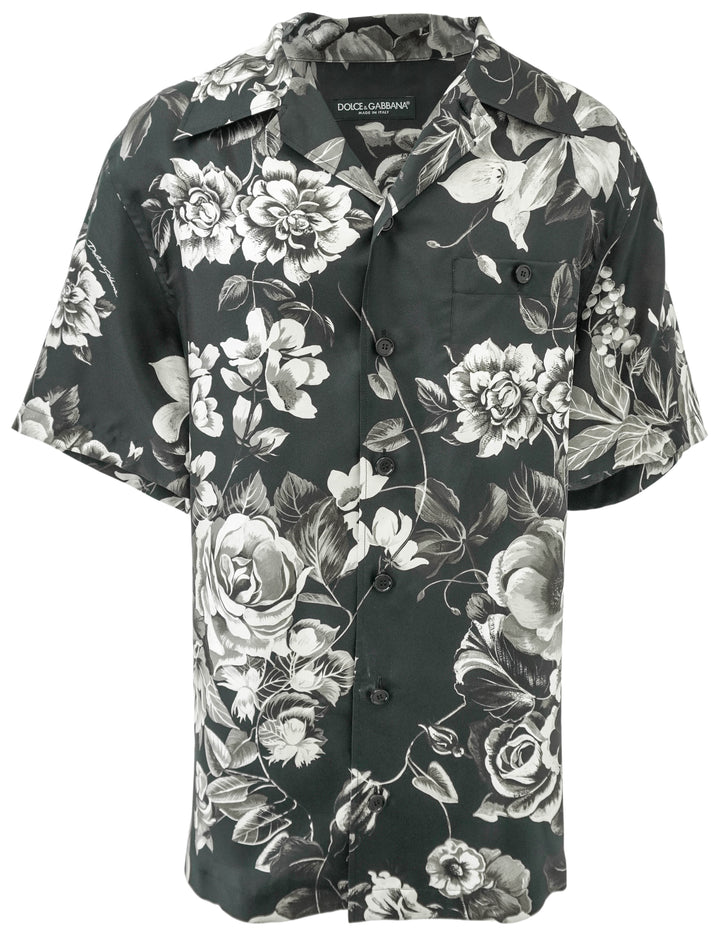 Dolce & Gabbana Floral Print Silk Shirt in Black - Discounts on Dolce & Gabbana at UAL