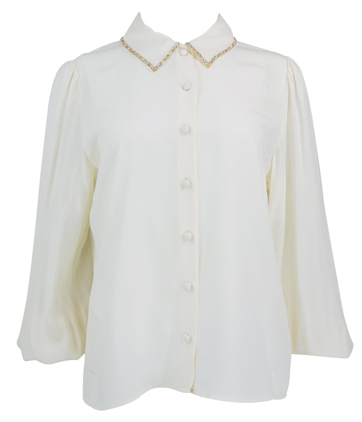 Frame The Beaded Staple Blouse in Cream - Discounts on Frame at UAL