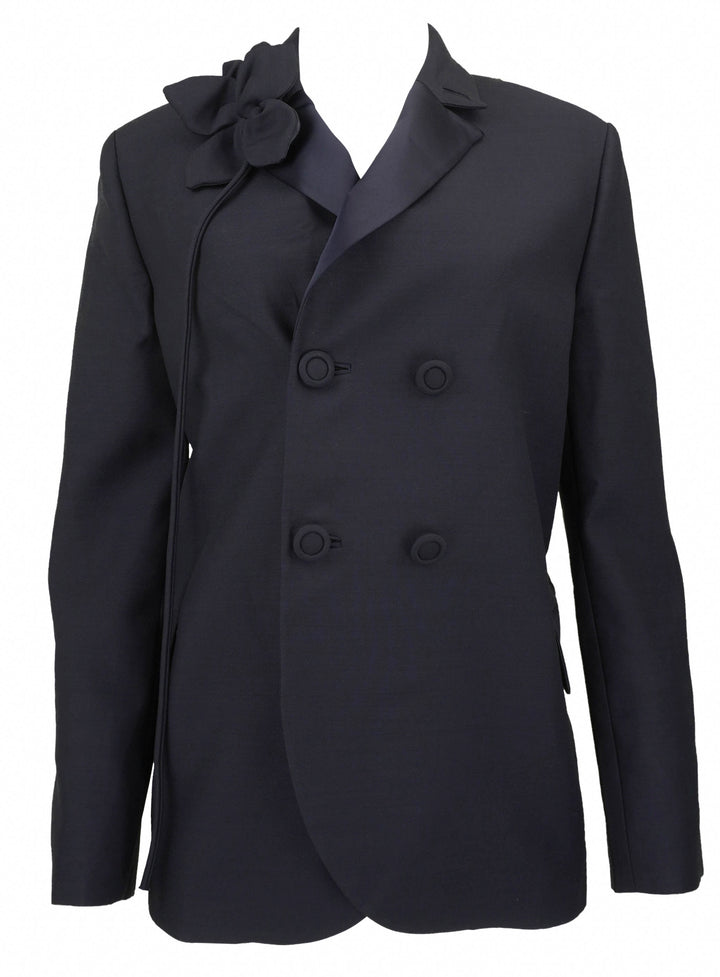 Dice Kayek Jacket with Rose Detail in Navy - Discounts on Dice Kayek at UAL