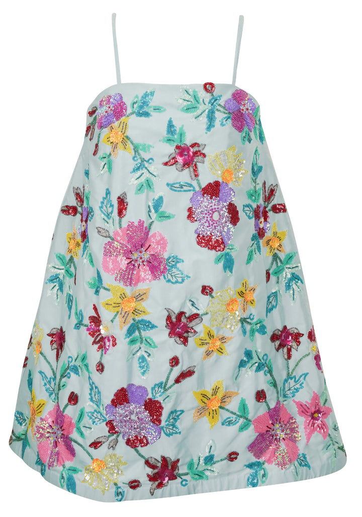 La Fuori Rhapsody Floral Embroidered Dress in Light Blue - Discounts on La Fuori at UAL