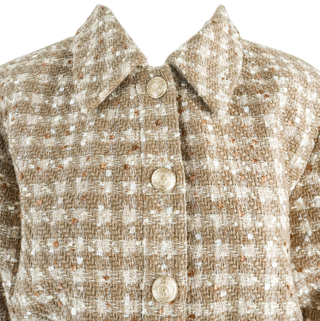 L'AGENCE Cropped Short Sleeve Jacket in Tan Tweed - Discounts on L'AGENCE at UAL