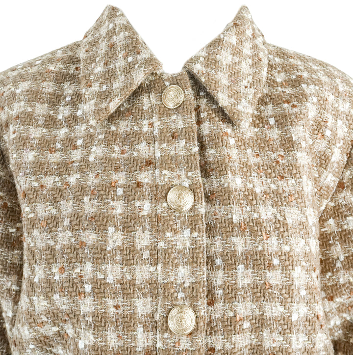 L'AGENCE Cropped Short Sleeve Jacket in Tan Tweed - Discounts on L'AGENCE at UAL