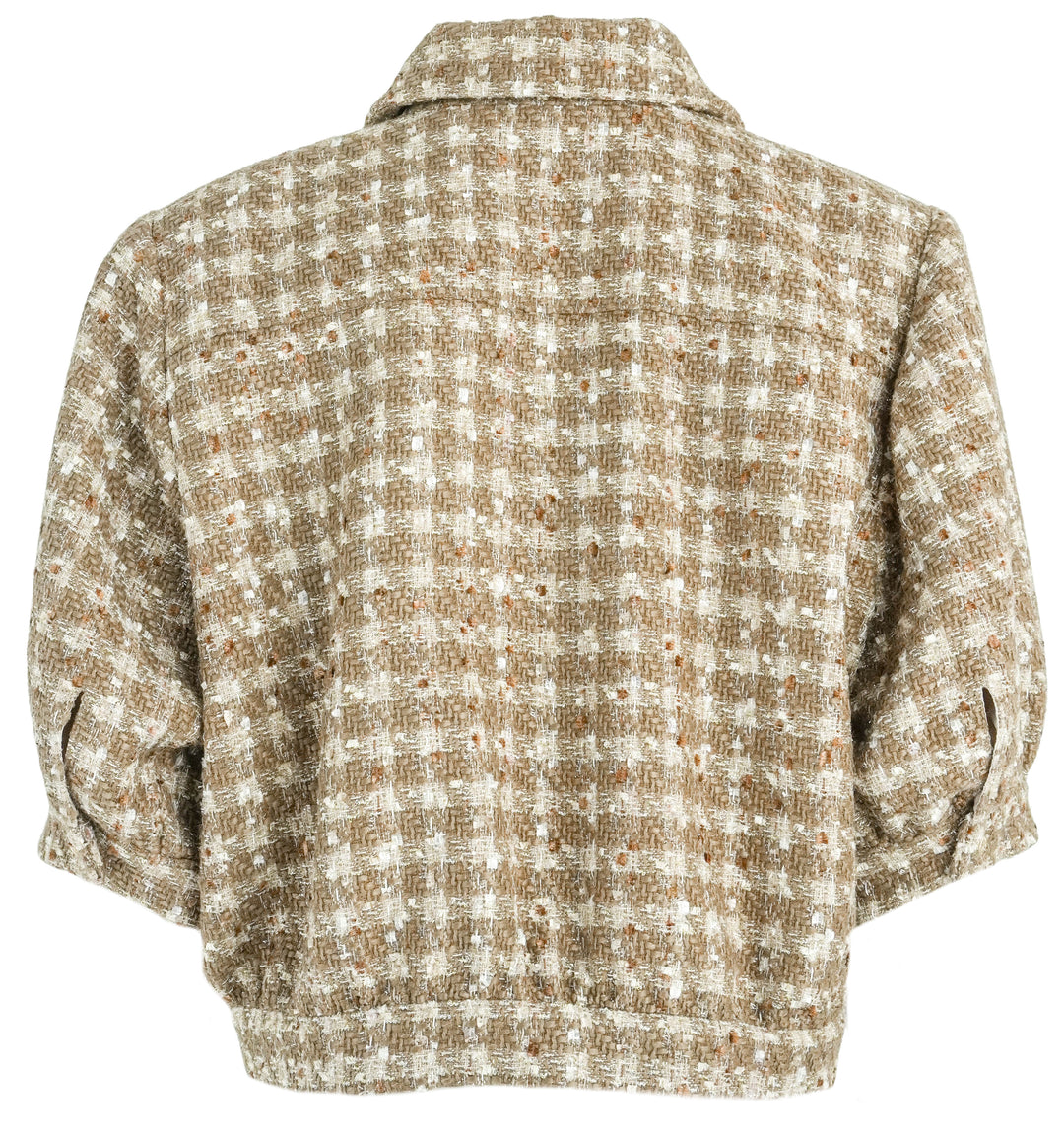 L'AGENCE Cropped Short Sleeve Jacket in Tan Tweed - Discounts on L'AGENCE at UAL