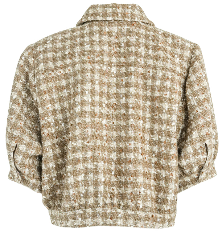 L'AGENCE Cropped Short Sleeve Jacket in Tan Tweed - Discounts on L'AGENCE at UAL