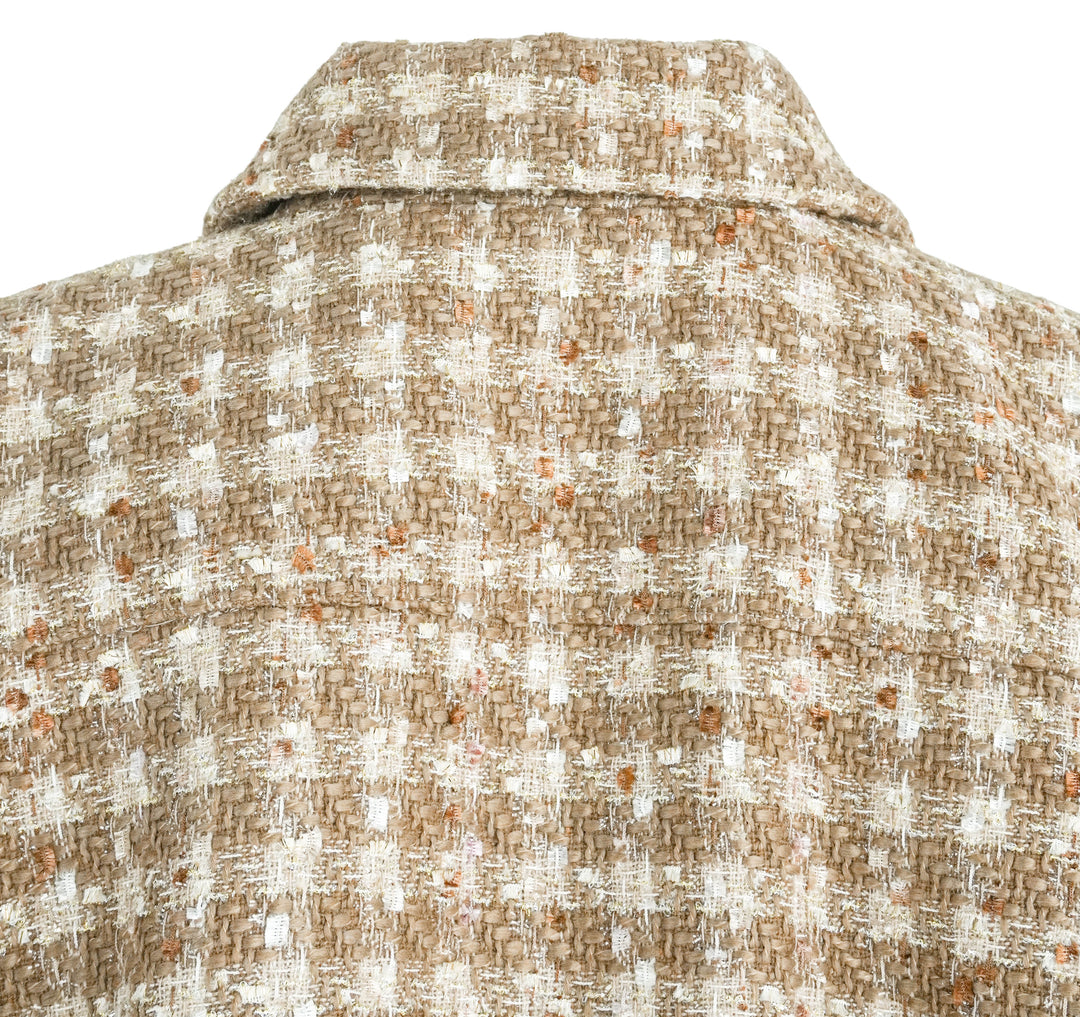L'AGENCE Cropped Short Sleeve Jacket in Tan Tweed - Discounts on L'AGENCE at UAL