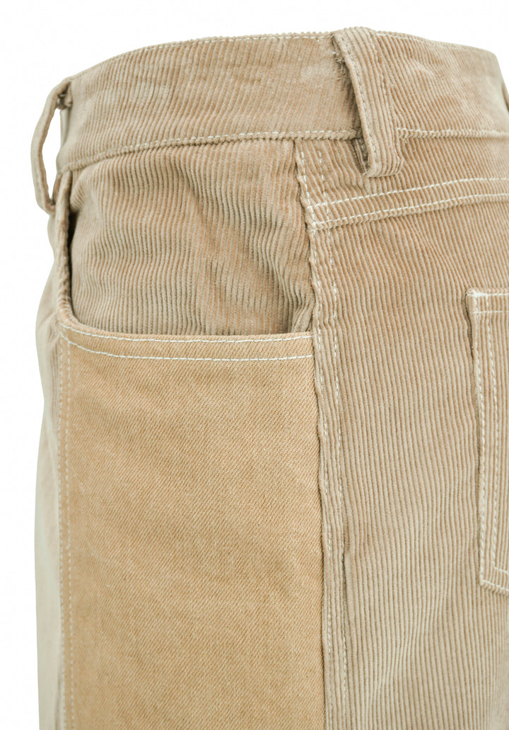 TWP Corduroy Contrast Panel Wide Leg Pants in Warm Beige