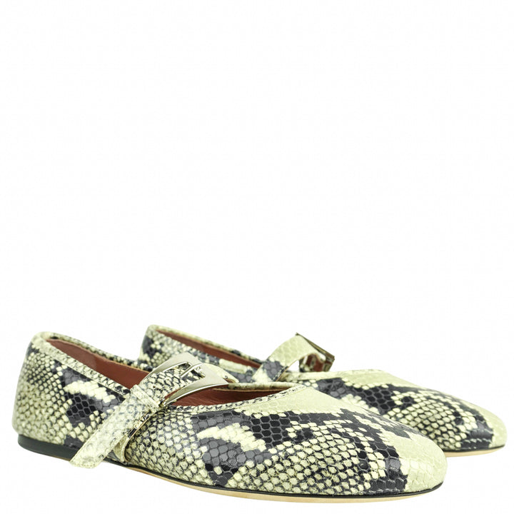 Paris Texas Sveva Buckle Ballet Flats in Printed Python - Discounts on Paris Texas at UAL