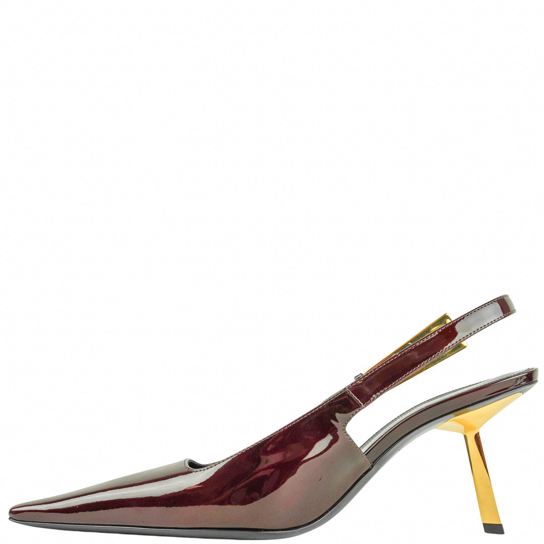 Saint Laurent Patent Leather Lee Slingback Pumps in Marron Glace - Discounts on Saint Laurent at UAL