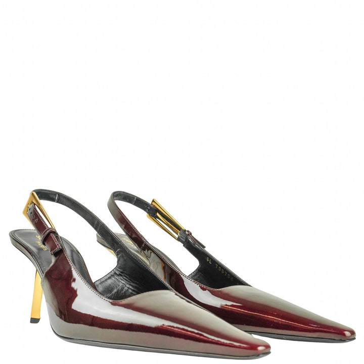 Saint Laurent Patent Leather Lee Slingback Pumps in Marron Glace - Discounts on Saint Laurent at UAL