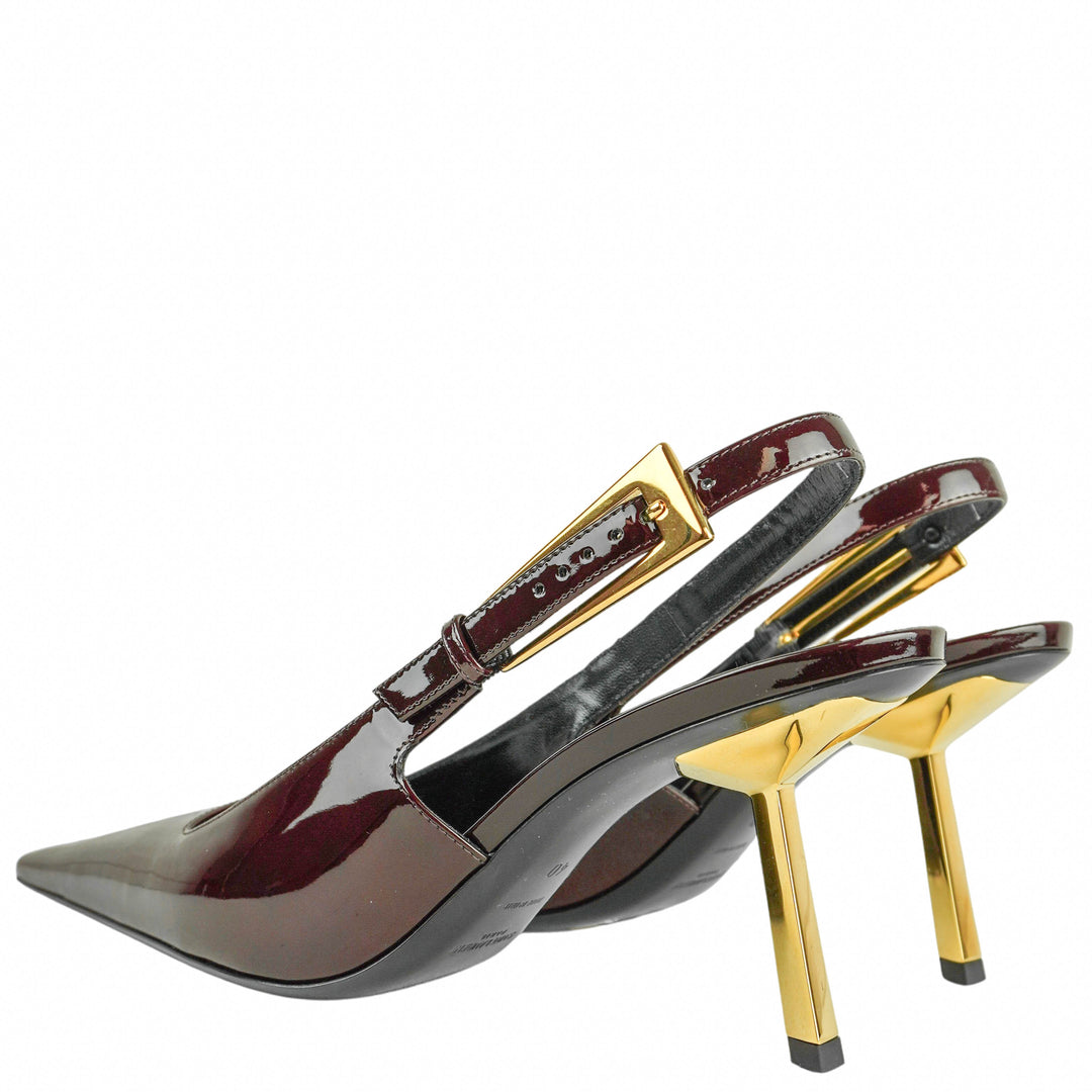 Saint Laurent Patent Leather Lee Slingback Pumps in Marron Glace - Discounts on Saint Laurent at UAL