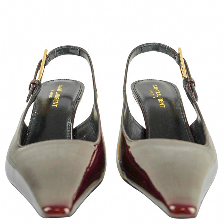 Saint Laurent Patent Leather Lee Slingback Pumps in Marron Glace - Discounts on Saint Laurent at UAL