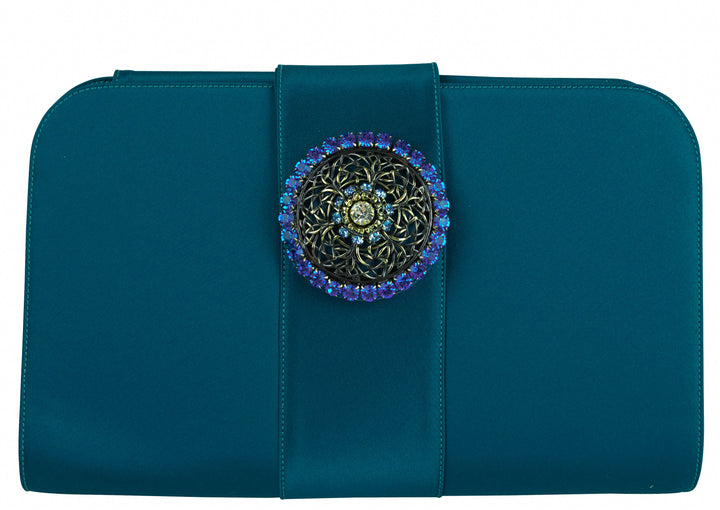 Renaud Pellegrino Bella Satin Clutch with Crystal in Blue