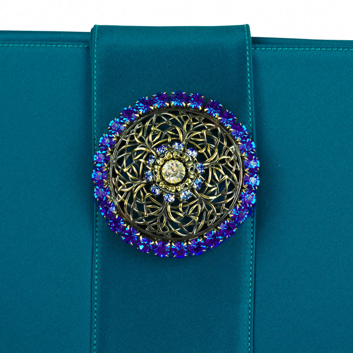Renaud Pellegrino Bella Satin Clutch with Crystal in Blue