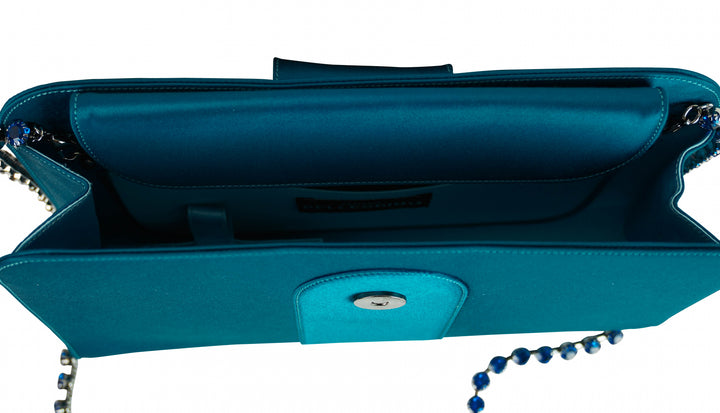 Renaud Pellegrino Bella Satin Clutch with Crystal in Blue
