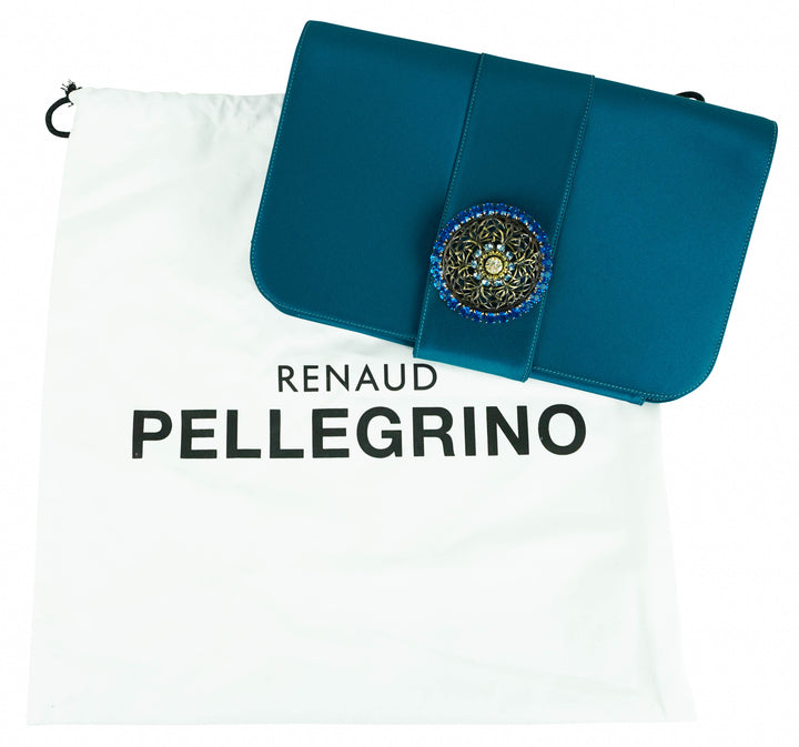 Renaud Pellegrino Bella Satin Clutch with Crystal in Blue