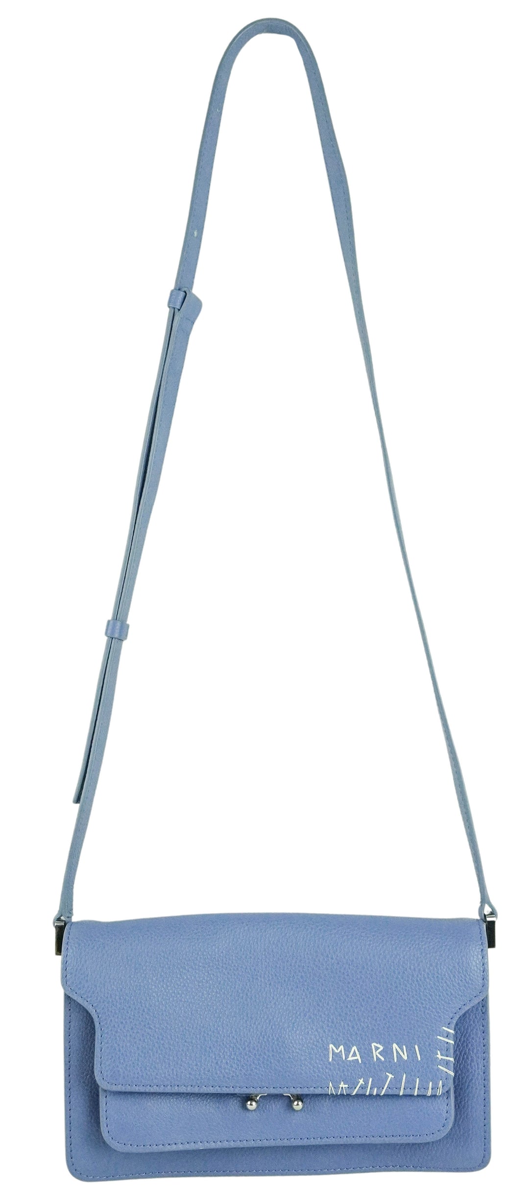 Marni Embroidered East/West Trunk Crossbody in Grey Blue - Discounts on Marni at UAL