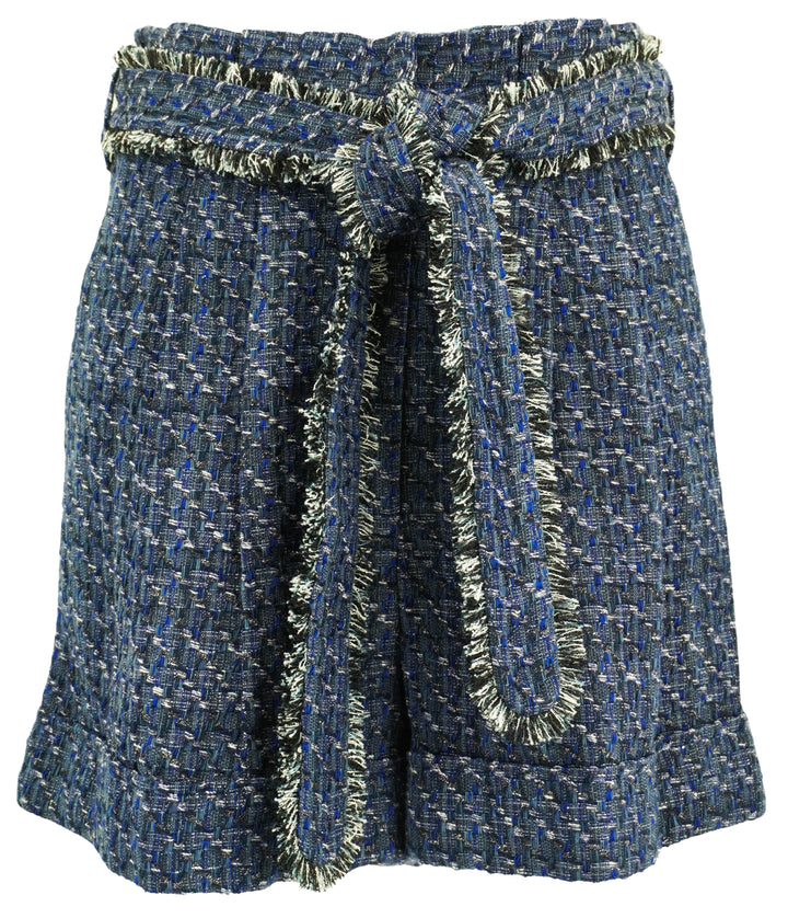 Christy Lynn Tweed Shorts with Belt in Blue Multi