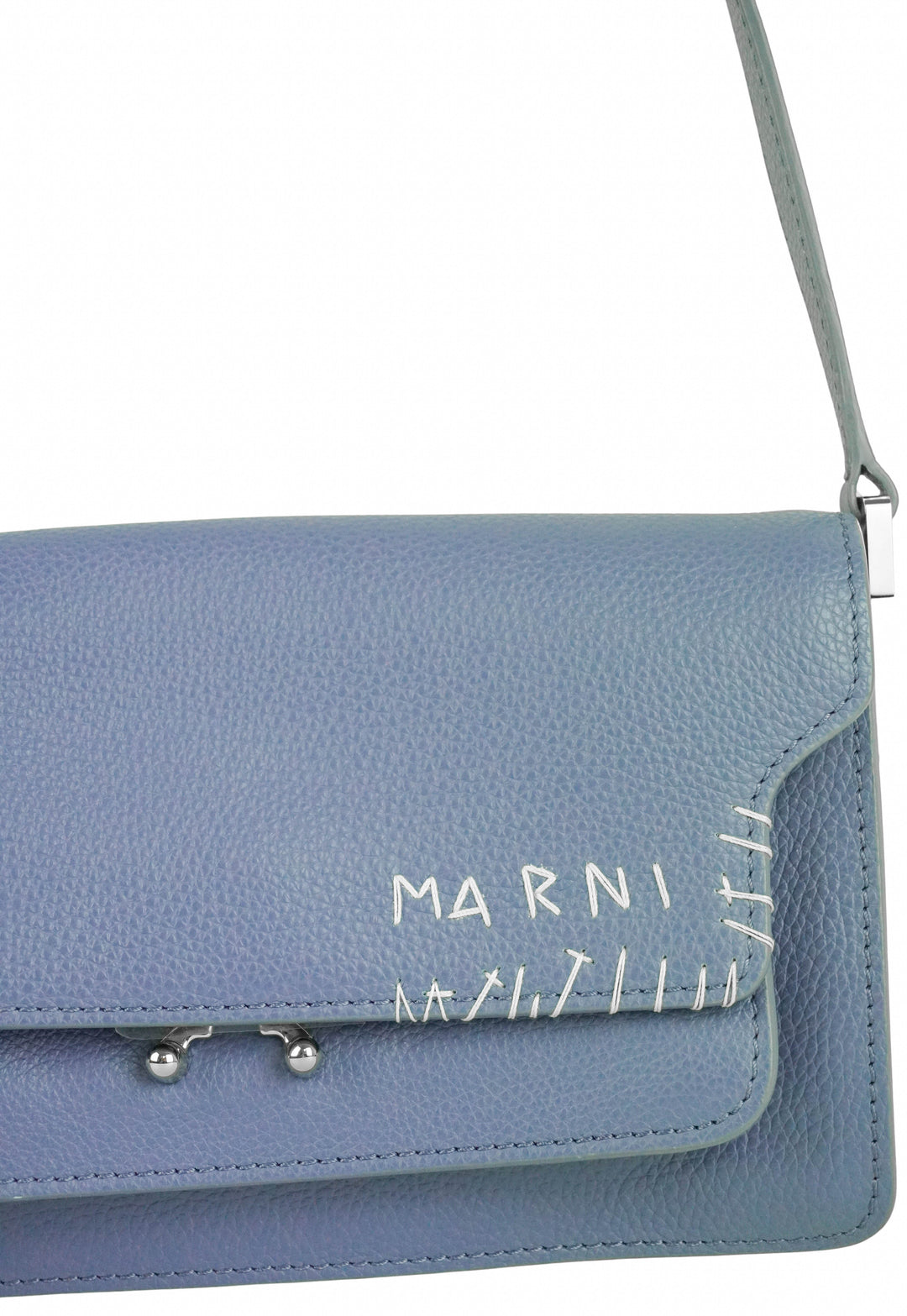 Marni Embroidered East/West Trunk Crossbody in Grey Blue - Discounts on Marni at UAL