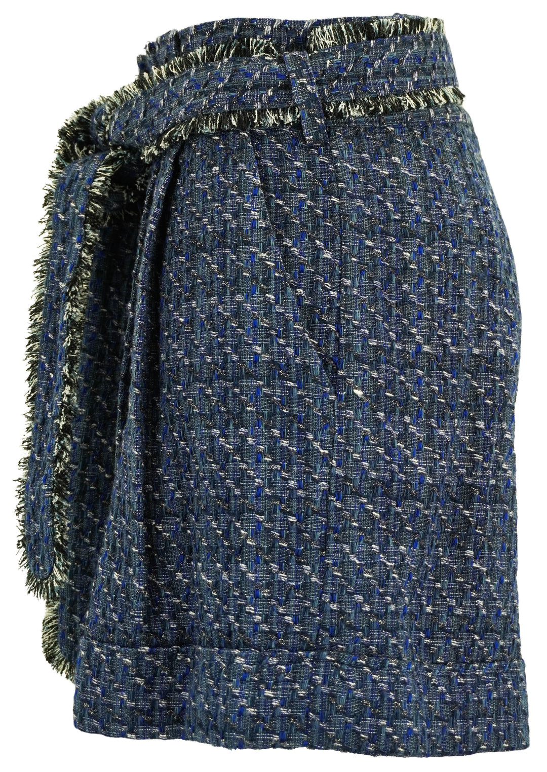 Christy Lynn Tweed Shorts with Belt in Blue Multi