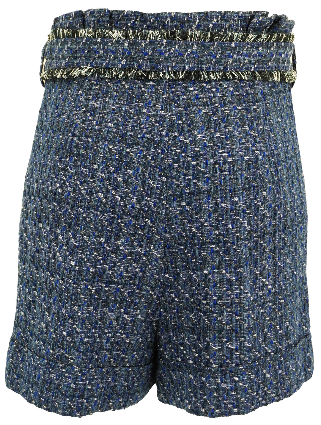 Christy Lynn Tweed Shorts with Belt in Blue Multi