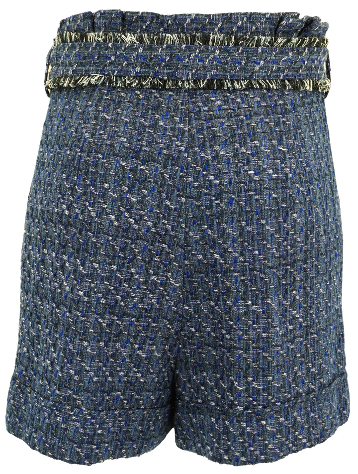 Christy Lynn Tweed Shorts with Belt in Blue Multi