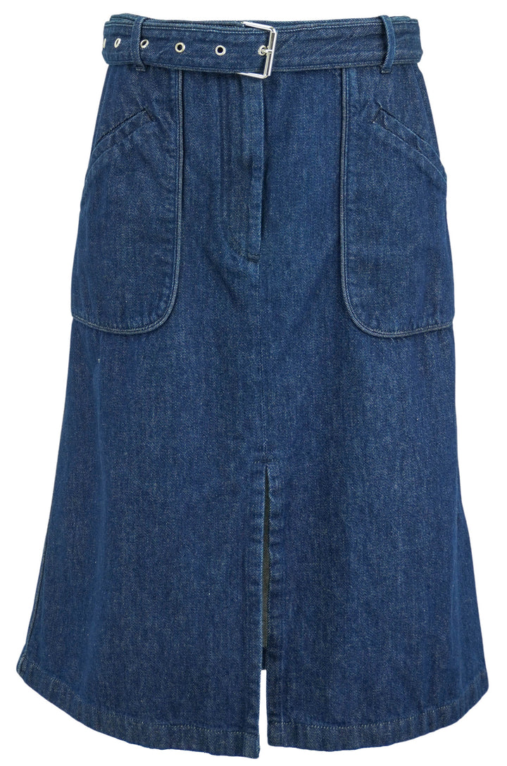 Dries Van Noten Belted Denim Midi Skirt in Dark Blue