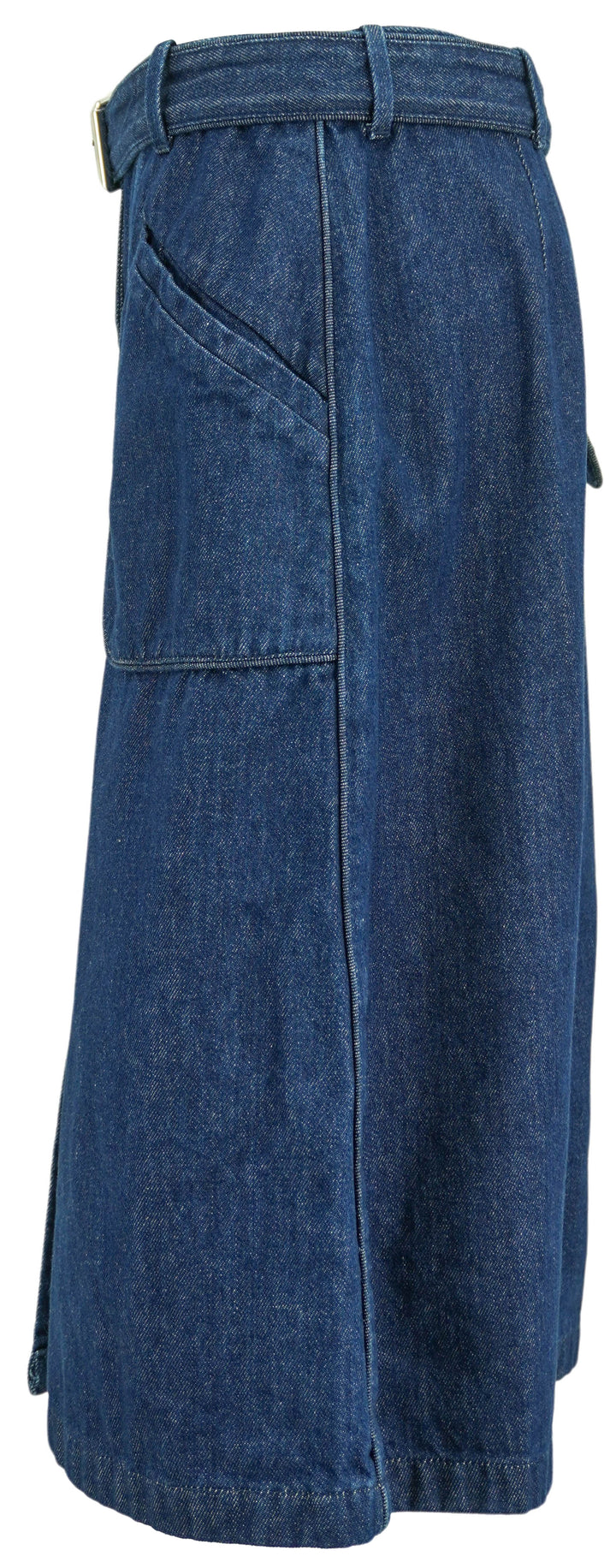 Dries Van Noten Belted Denim Midi Skirt in Dark Blue