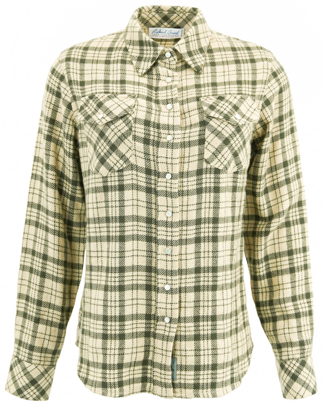 Richard Grand Cashmere Plaid Top in Green and Ecru - Discounts on Richard Grand at UAL