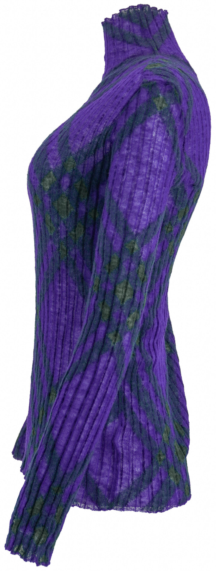 Burberry Wool Check Pattern Long Sleeve Turtleneck in Purple and Green - Discounts on Burberry at UAL
