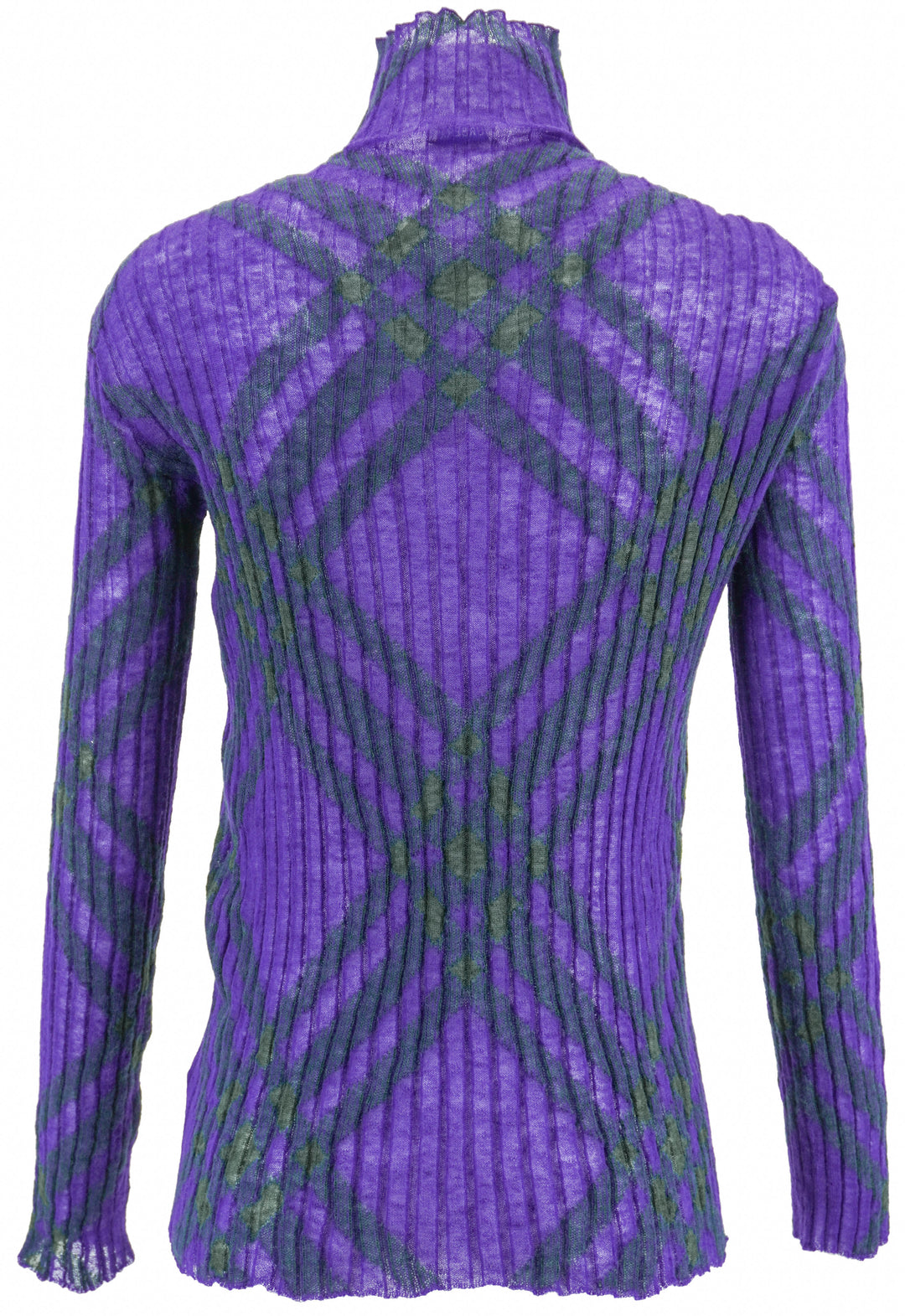 Burberry Wool Check Pattern Long Sleeve Turtleneck in Purple and Green - Discounts on Burberry at UAL