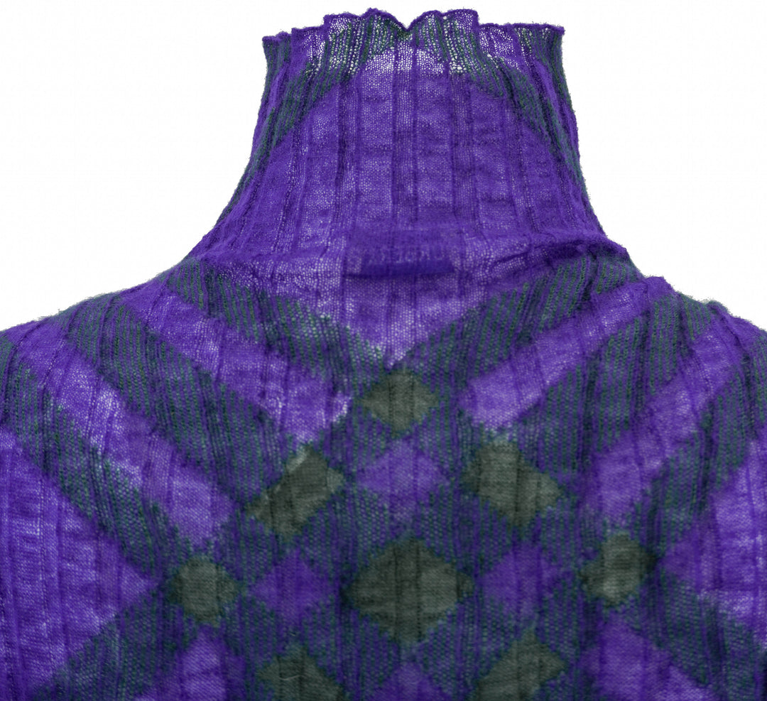 Burberry Wool Check Pattern Long Sleeve Turtleneck in Purple and Green - Discounts on Burberry at UAL
