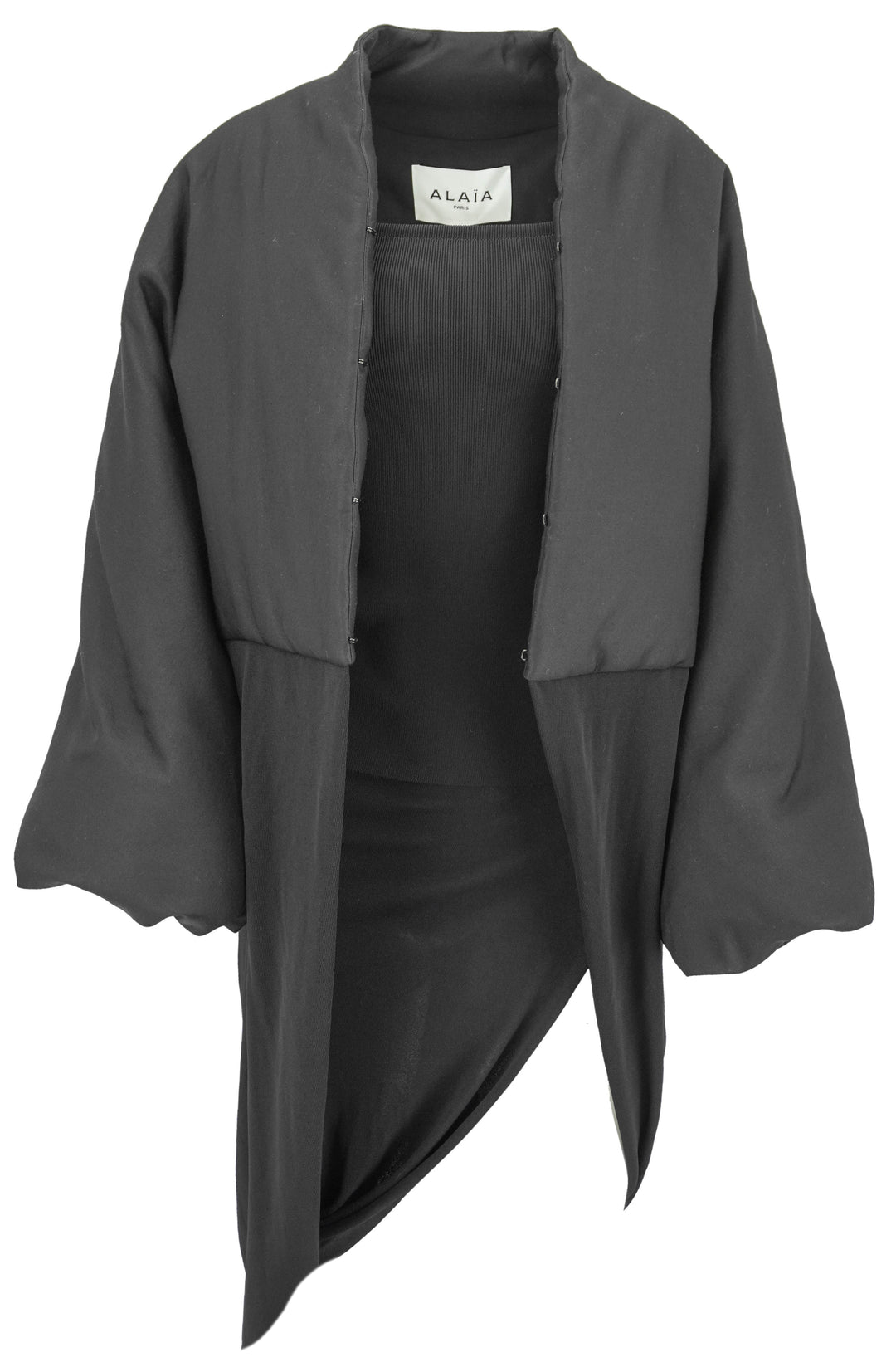 ALAÏA Bi-Fabric Wool Satin Coat in Black