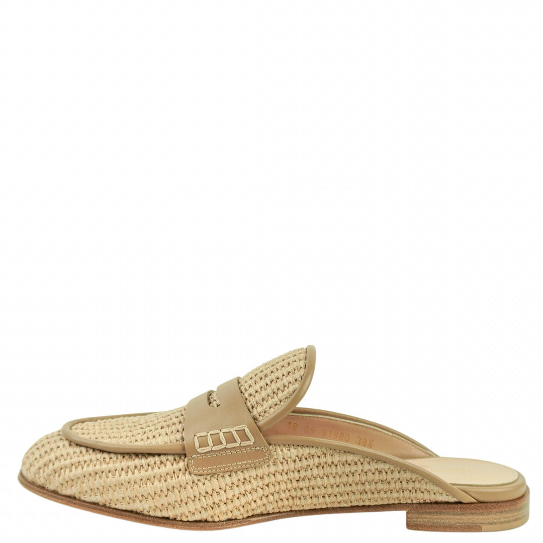Gianvito Rossi Florio Marbella Raffia & Leather Mules in Natural/Desert - Discounts on Gianvito Rossi at UAL