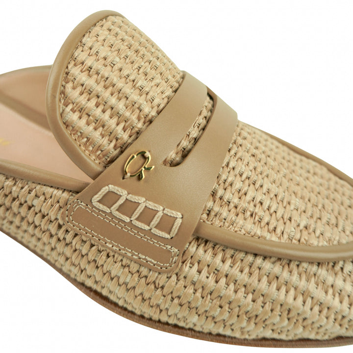 Gianvito Rossi Florio Marbella Raffia & Leather Mules in Natural/Desert - Discounts on Gianvito Rossi at UAL