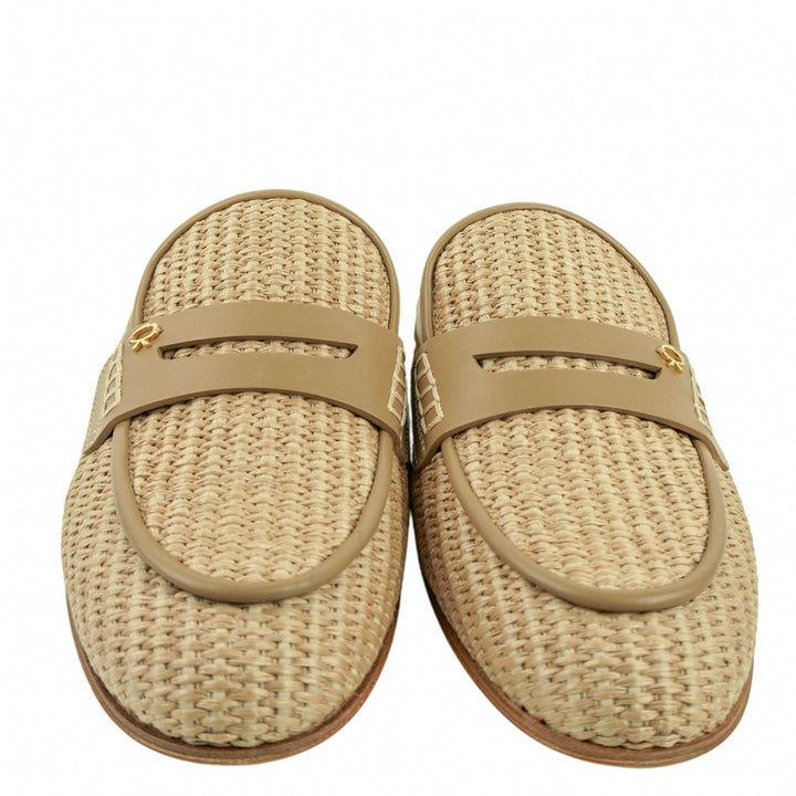 Gianvito Rossi Florio Marbella Raffia & Leather Mules in Natural/Desert - Discounts on Gianvito Rossi at UAL