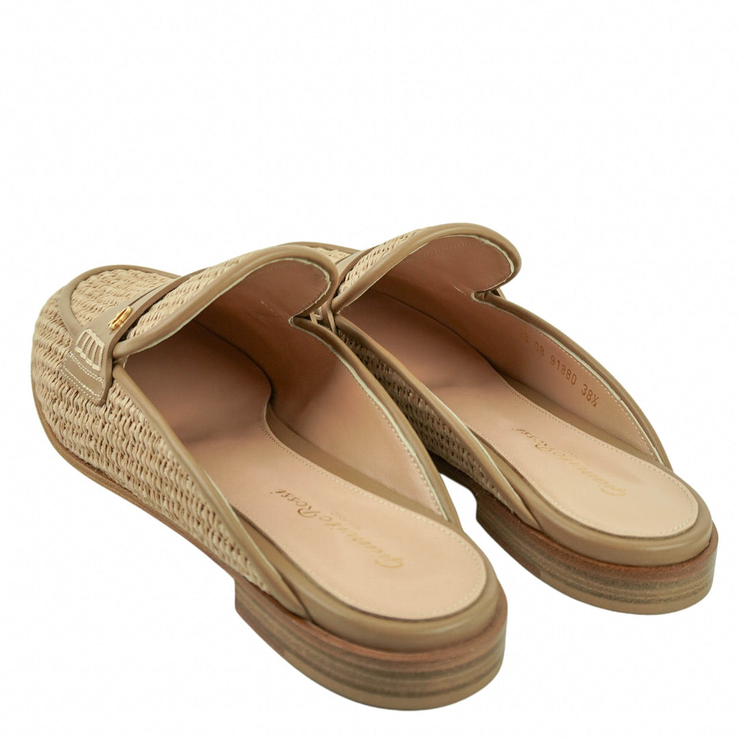 Gianvito Rossi Florio Marbella Raffia & Leather Mules in Natural/Desert - Discounts on Gianvito Rossi at UAL