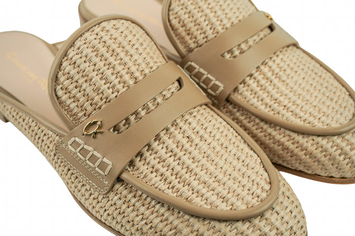 Gianvito Rossi Florio Marbella Raffia & Leather Mules in Natural/Desert - Discounts on Gianvito Rossi at UAL