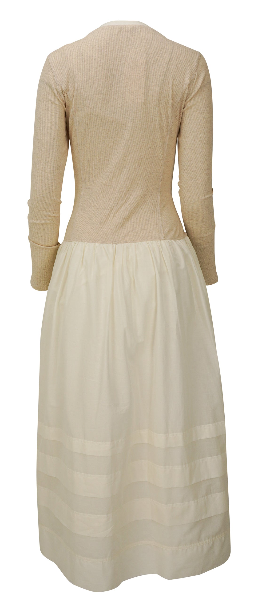 Ulla Johnson Quincy Drop Waist Long Sleeve Dress in Beige and Cream - Discounts on Ulla Johnson at UAL