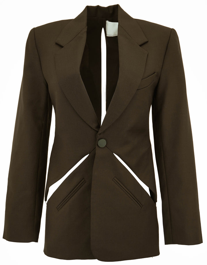 Christopher Esber Triquetra Slash Cutout Blazer in Dark Brown