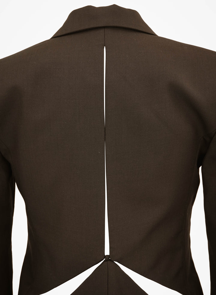 Christopher Esber Triquetra Slash Cutout Blazer in Dark Brown