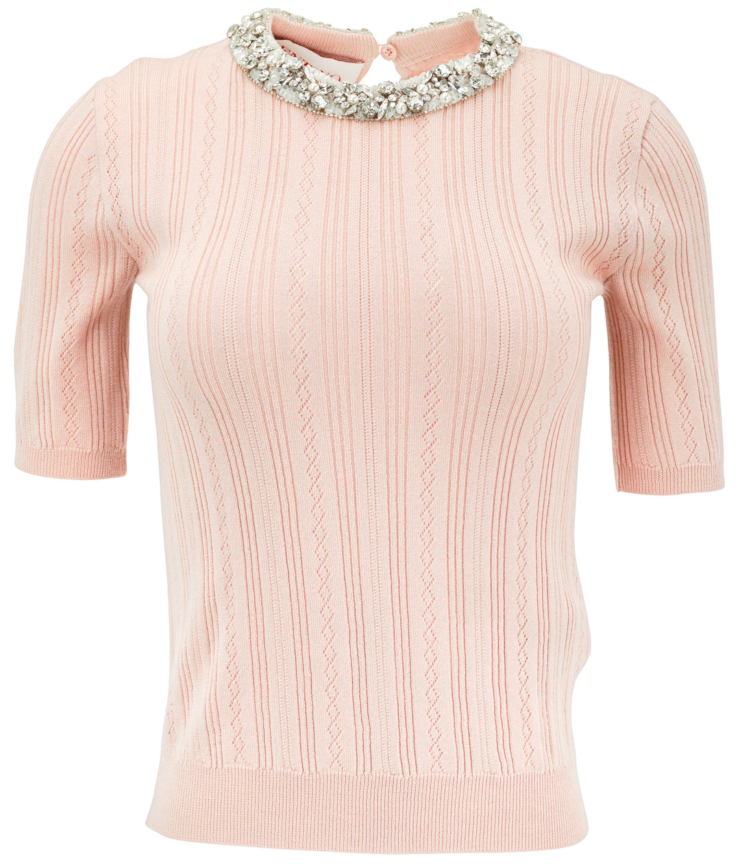 Valentino Embroidered Tee Shirt in Pink Nude