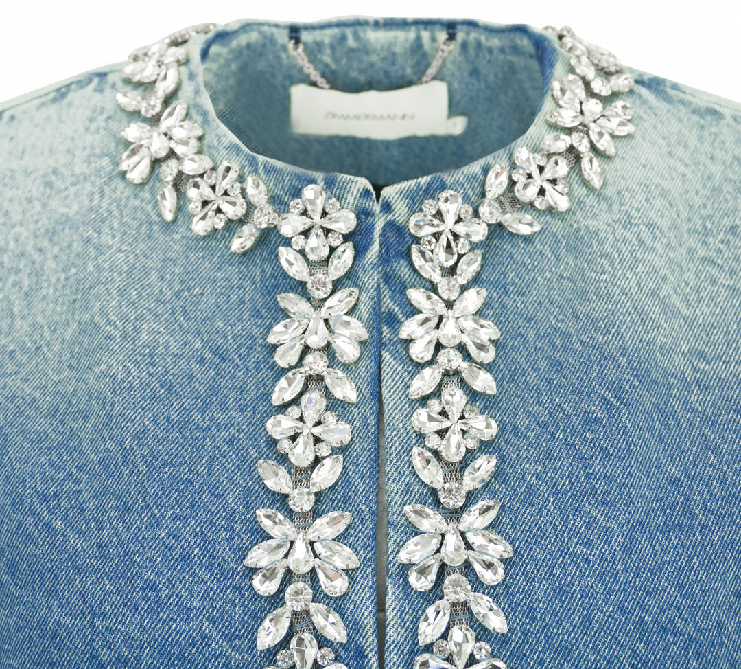 Zimmermann Crush Embellished Denim Jacket in Blue Moon