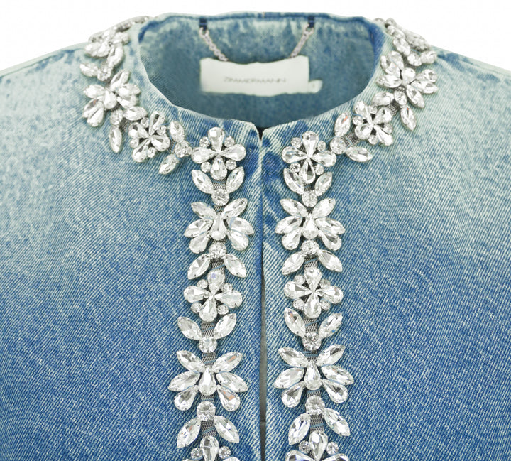Zimmermann Crush Embellished Denim Jacket in Blue Moon