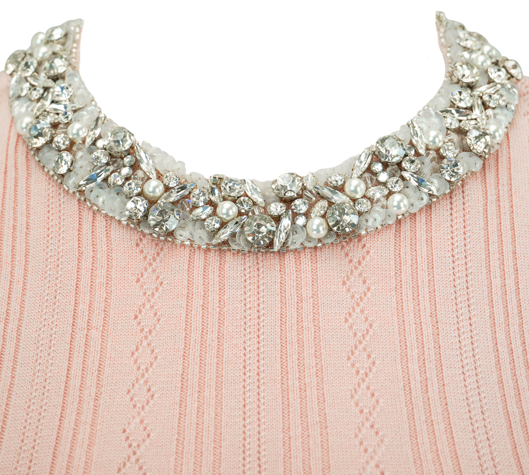 Valentino Embroidered Tee Shirt in Pink Nude