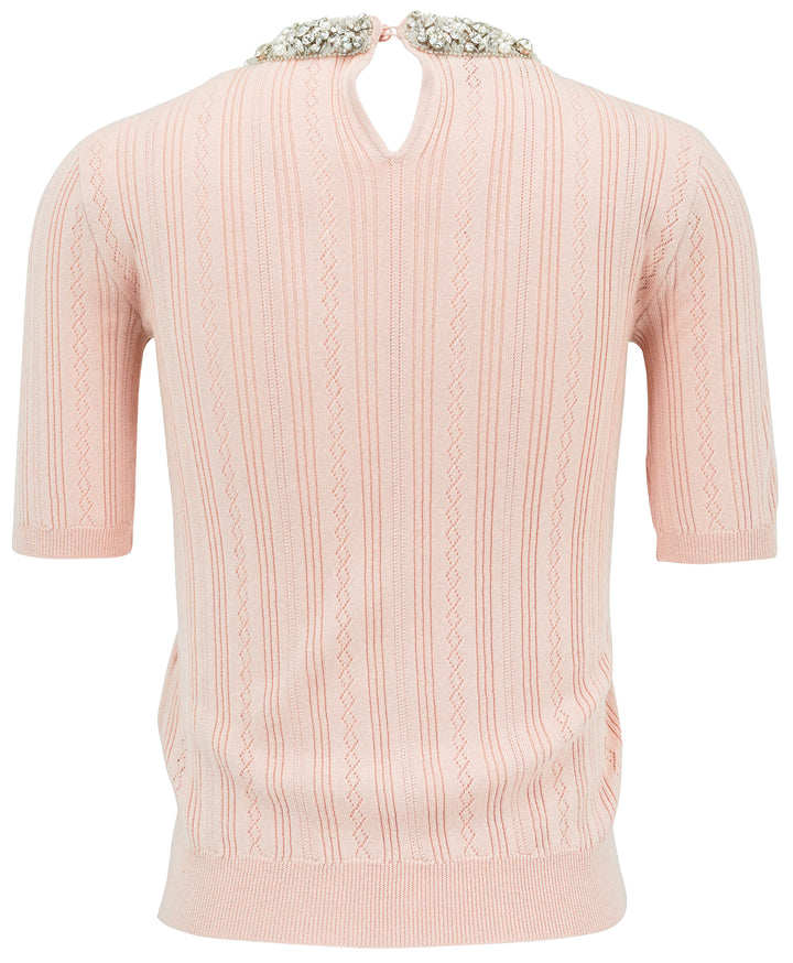 Valentino Embroidered Tee Shirt in Pink Nude